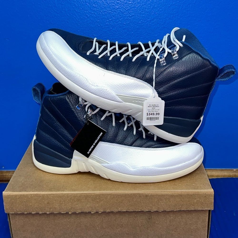 Size 12- Men’s Nike Air Jordan 12 Retro DS Obsidian Blue/White NWOT NEW 2012